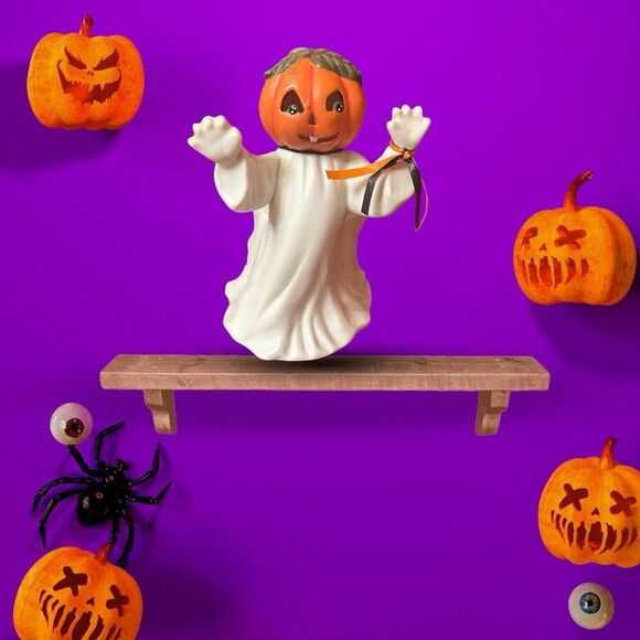 Vtg 1995 New Holland Pumpkin Faced Ghost Planter Candle  Holder Ceramic - Picture 12 of 12